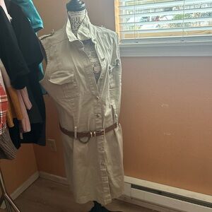 Vtg Sag Harbor Safari Utility Vest Midi Dress